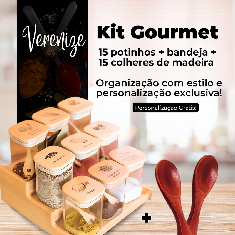 Kit 15 Potes Organiza Gourmet™ + Gravação a Laser (PERSONALIZADA) + Bandeja | Só até 23:59!