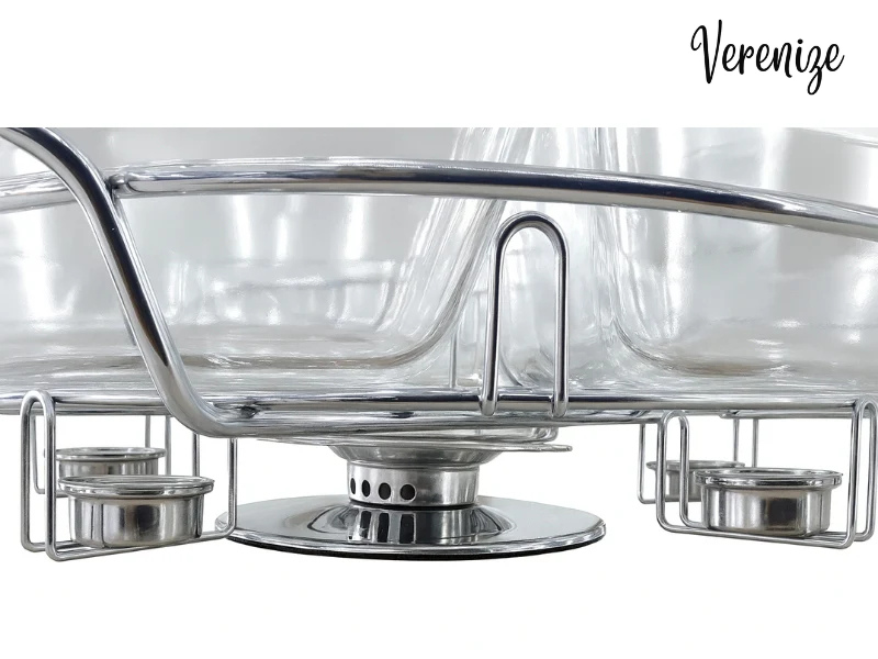 Rechaud Giratório Com 6 Compartimentos Aço Inox E Vidro