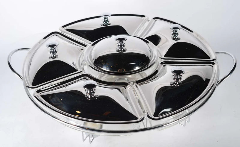 Rechaud Giratório Com 6 Compartimentos Aço Inox E Vidro